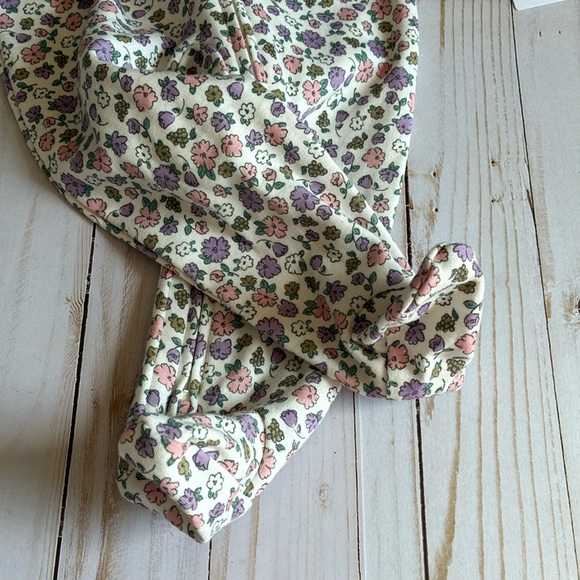 NWT Carters Tiny Playful Flowers Pink Purple Girls Footed Zip Up Pajamas SZ 9M - Picture 2 of 7